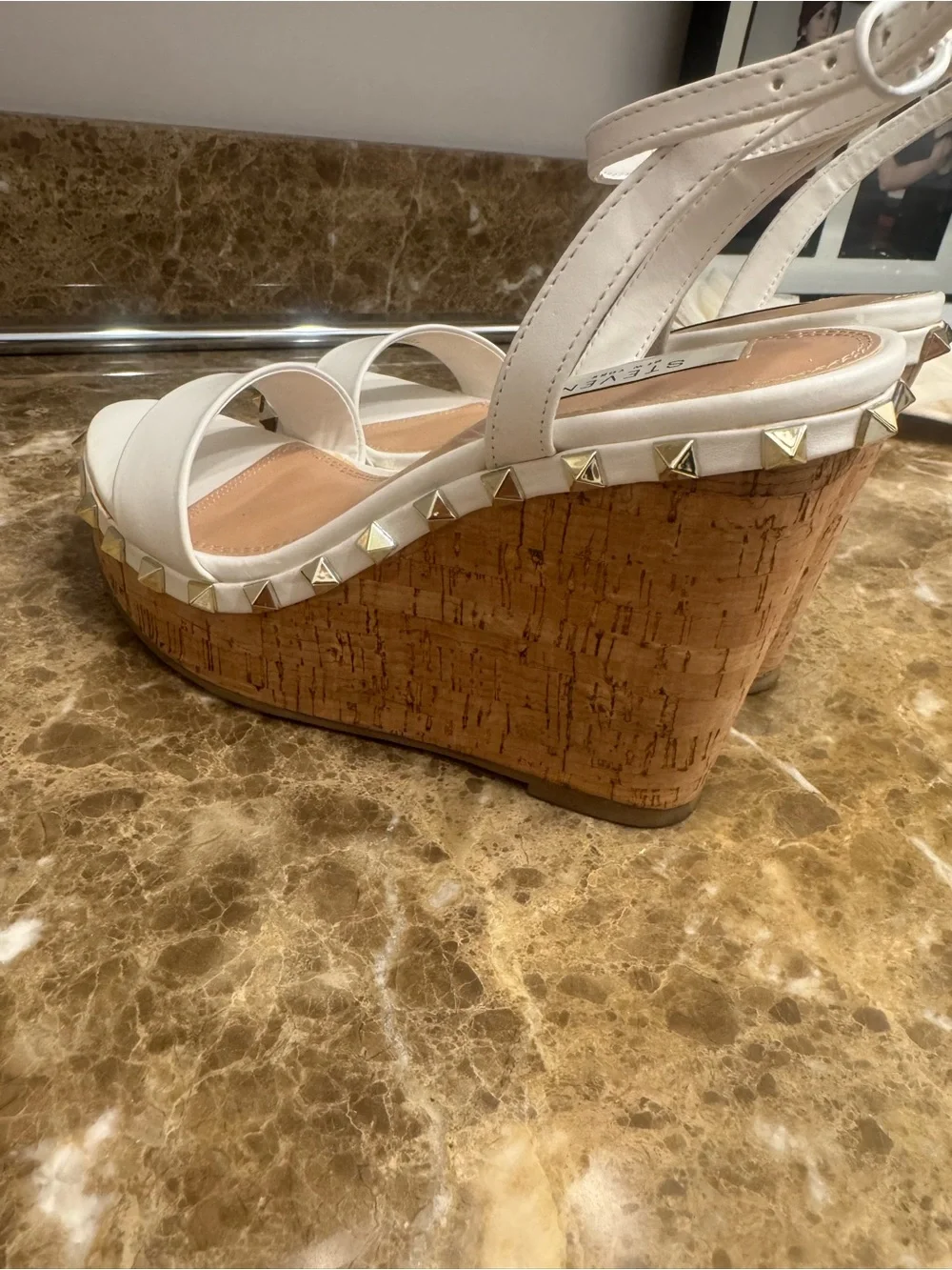 Steven By Steve Madden White Cork Platform Studded Espadrille Sandals